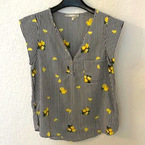 Women blouse with lemons and black and white stripes, size small- new